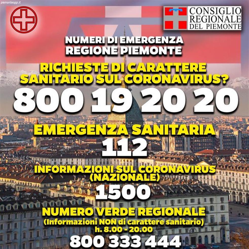 NUMERI DI EMERGENZA per richieste di carattere sanitario su COVID-19 - (Coronavirus)