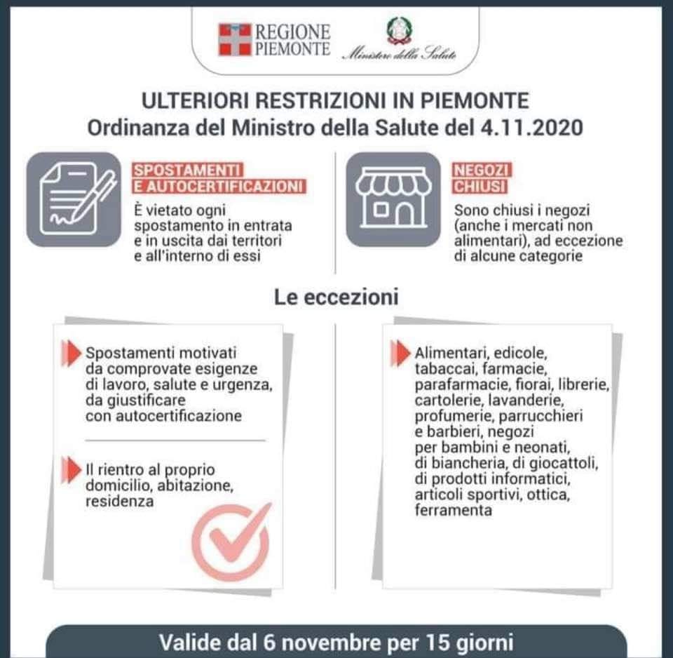 Da oggi il piemonte e' zona rossa